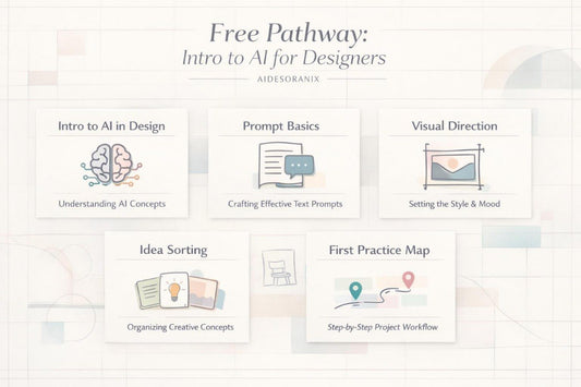 Course module for 'Free Pathway: Intro to AI for Designers' by Aidespanox on a white background.