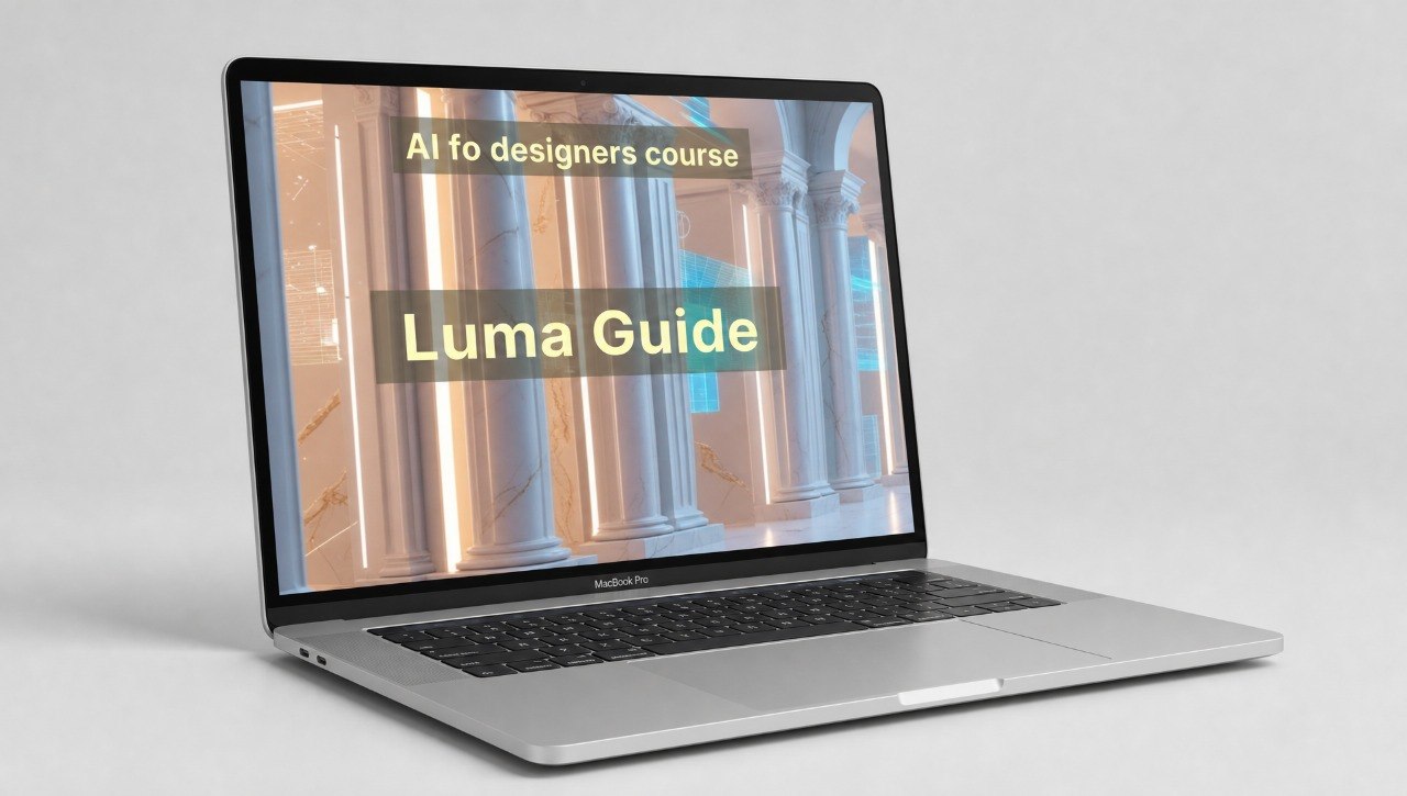 Laptop displaying 'Luma Guide' on a light gray background