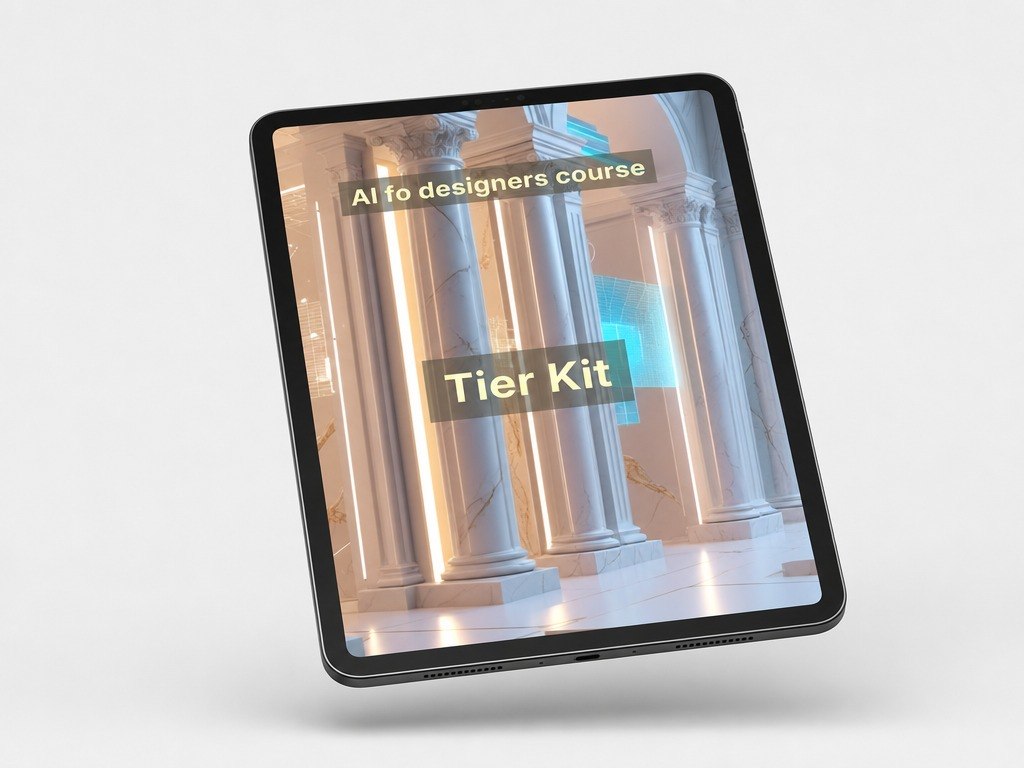 Tablet displaying a design course tier kit with classical columns on the screen.