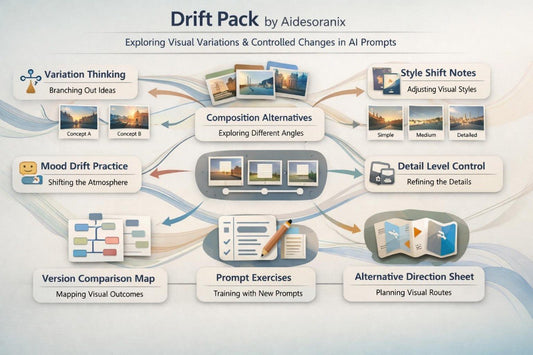 Diagram of 'Drift Pack' by Aidesoranix with various AI prompts and techniques.