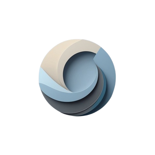 Multicolored circular object with a gradient of beige, blue, and gray on a white background