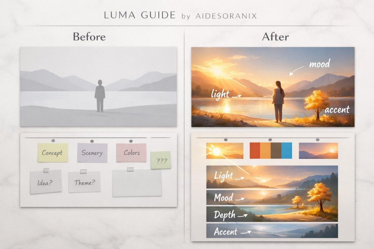 Before and after comparison of a landscape photo with color and light adjustments.