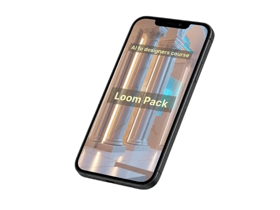 Phone displaying a Loom Pack course on a white background