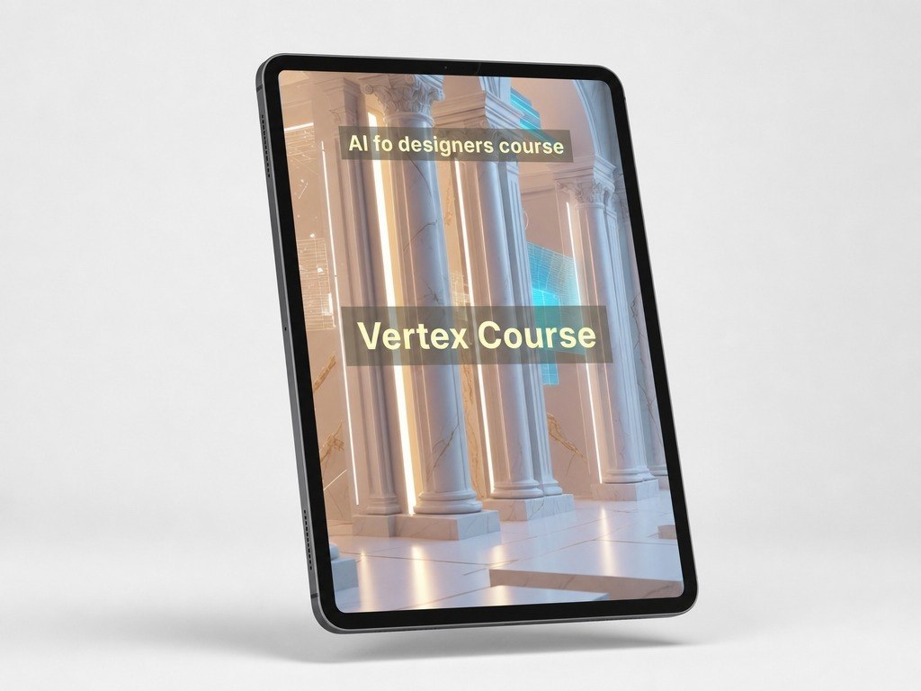Tablet displaying a course titled 'Vertex Course' with classical columns in the background.